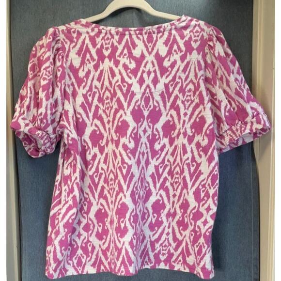Chico's Womens 2/L Magenta/White Pullover Blouse Boho/Southwestern Rodeo - Picture 2 of 7